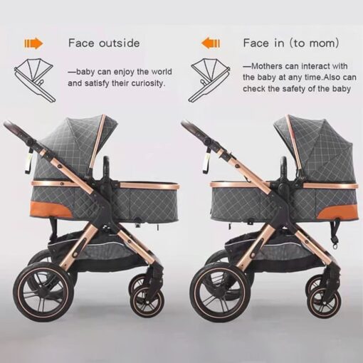 StarAndDaisy 2-in-1 EasyGo Travel Friendly Luxury Baby Stroller Pram Buggy Pushchair For Baby with Extraordinary Features, Sleeping Baby Stroller bassinet mode, Sit-stand Mode (High Landscape Seat, one-push folding, Powerful Shock Absorption Wheels, Convertible Bassinet Design (Grey with Black Tubes) - Image 4