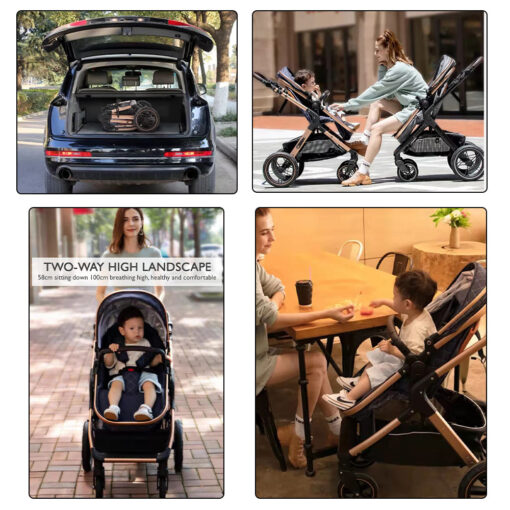 StarAndDaisy 2-in-1 EasyGo Travel Friendly Luxury Baby Stroller Pram Buggy Pushchair For Baby with Extraordinary Features, Sleeping Baby Stroller bassinet mode, Sit-stand Mode (High Landscape Seat, one-push folding, Powerful Shock Absorption Wheels, Convertible Bassinet Design (Grey with Black Tubes) - Image 6