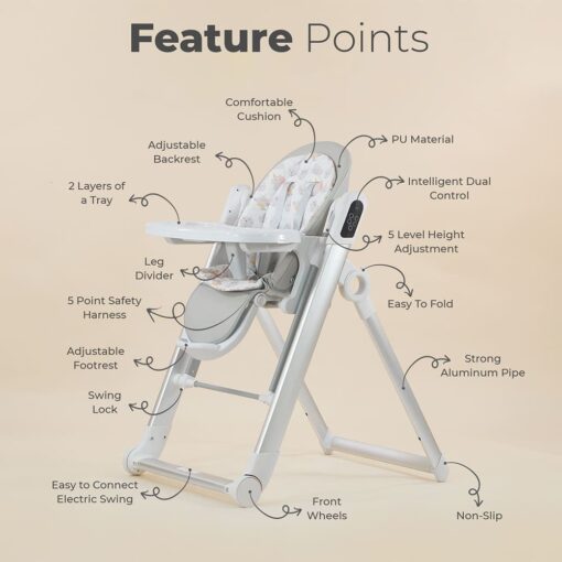 StarAndDaisy 2-in-1 Lynux High chair with Electric Swing Five Point safety seat belt |detachable tray |Adjustable Footrest| Foldable Scientific Design - Image 5