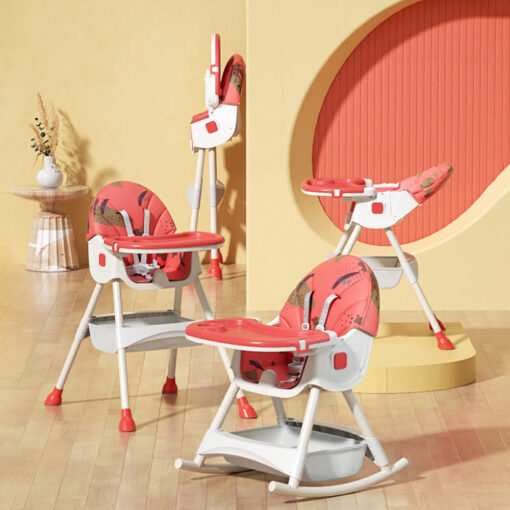 [Refurbished] Best High Chair for Toddlers and Kids, Portable Rocking High Chair with Comfortable Seat and Detachable Food Tray, Baby Feeding Booster Seat with  Five Point Safety Belt & Wheels (Printed Red) -  StarAndDaisy