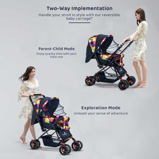 StarAndDaisy Sunrise Baby Stroller and Pram with Extended Mosquito Net and Ultra Soft Cushions & Reversible Handlebar (Prism Multicolor) - Image 3