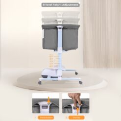 Automatic Rocking Baby Cradle with Wheels Seat Lock Mosquito Net Height Adjustment Bluetooth Music and Electric Toys-grey