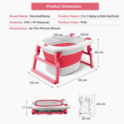 Bathing Tub For Newborn Baby, Vertical Bath Tub with Cushion, Newborn Comfort to Toddler Fun (Pink) - StarAndDaisy - Image 10