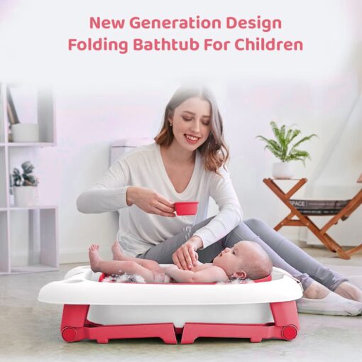 Collapsible Bath Tub For Newborn - Baby Vertical Bath Tub with Stool, Newborn Comfort to Toddler Fun (Pink) - StarAndDaisy - Image 2