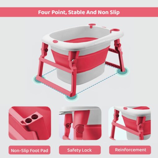 Collapsible Bath Tub For Newborn - Baby Vertical Bath Tub with Stool, Newborn Comfort to Toddler Fun (Pink) - StarAndDaisy - Image 5