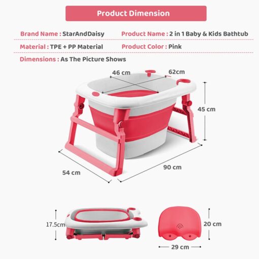 Collapsible Bath Tub For Newborn - Baby Vertical Bath Tub with Stool, Newborn Comfort to Toddler Fun (Pink) - StarAndDaisy - Image 10