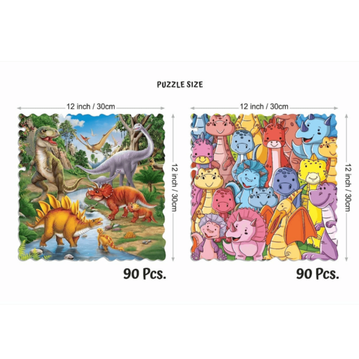 Unik Play Go Crazy Jigsaw Dino Puzzle for Kids and Adults, Attractive Cartoon Print Puzzle with 2 Puzzle Sorting Trays for Age 6 to 99 Years - (90 Pcs) - Image 2