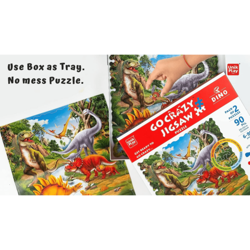 Unik Play Go Crazy Jigsaw Dino Puzzle for Kids and Adults, Attractive Cartoon Print Puzzle with 2 Puzzle Sorting Trays for Age 6 to 99 Years - (90 Pcs) - Image 4