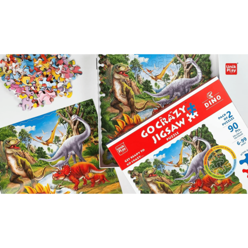 Unik Play Go Crazy Jigsaw Dino Puzzle for Kids and Adults, Attractive Cartoon Print Puzzle with 2 Puzzle Sorting Trays for Age 6 to 99 Years - (90 Pcs) - Image 5