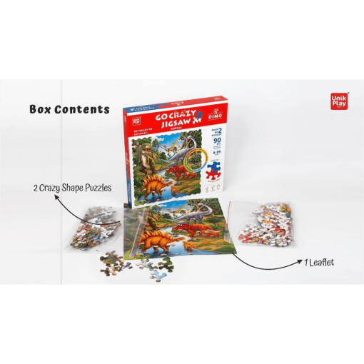 Unik Play Go Crazy Jigsaw Dino Puzzle for Kids and Adults, Attractive Cartoon Print Puzzle with 2 Puzzle Sorting Trays for Age 6 to 99 Years - (90 Pcs) - Image 8