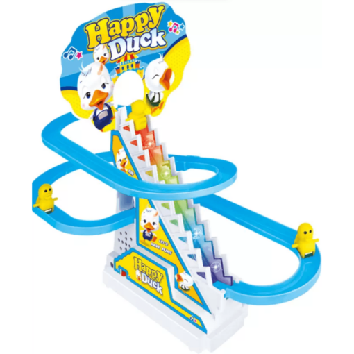 Sirius Toys Happy Duck Track Toy Set with 3 Small Duck for Kids, Electric Automatic Stair Climb and Slide Toy with Flashing Lights and Music for Baby & Toddler, Age 3+Years (Multicolor)