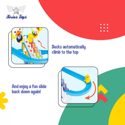 Sirius Toys Happy Duck Track Toy Set with 3 Small Duck for Kids, Electric Automatic Stair Climb and Slide Toy with Flashing Lights and Music for Baby & Toddler, Age 3+Years (Multicolor) - Image 3