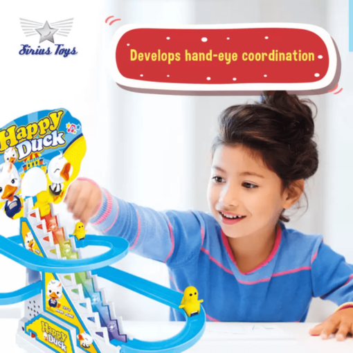 Sirius Toys Happy Duck Track Toy Set with 3 Small Duck for Kids, Electric Automatic Stair Climb and Slide Toy with Flashing Lights and Music for Baby & Toddler, Age 3+Years (Multicolor) - Image 4