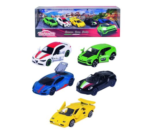 Majorette Dream Italian Toy Car Gift Set - Alfa Romeo and Lamborghini for Children Aged 3 and Above, Multicolor - Set of 5
