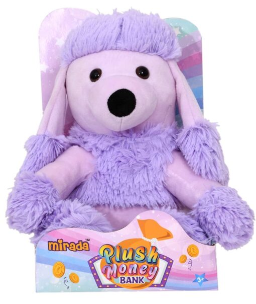 Mirada Cute Poodle Lavender Coin Bank Soft Toy - Stuffed Plush Animal Money Bank & Piggy Bank For Kids and Toddler, Age 3+Years