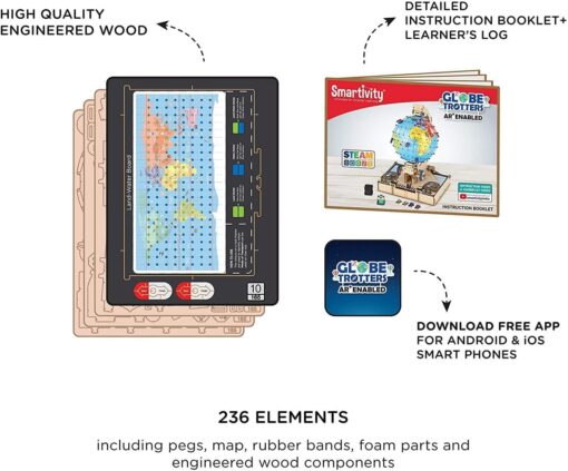 Smartivity Globe Trotters, Augmented Reality Easy Instructions, Experiment, Play, Learn Science Project Kit, Wooden Model Engineering STEM Learning Toy for Kids Ages 8 and Up - Image 4