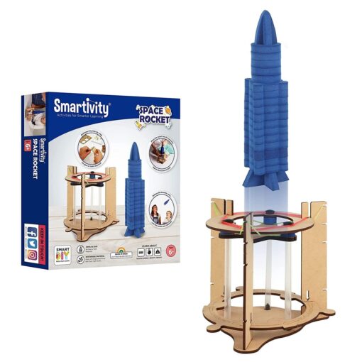 Smartivity Space Rocket 3D Wooden Model Engineering STEM Building Toy for Kids Ages 6 and Up, Foam Rocket Parts, Rubber Bands, Engineered Wood Components & Instruction Manual