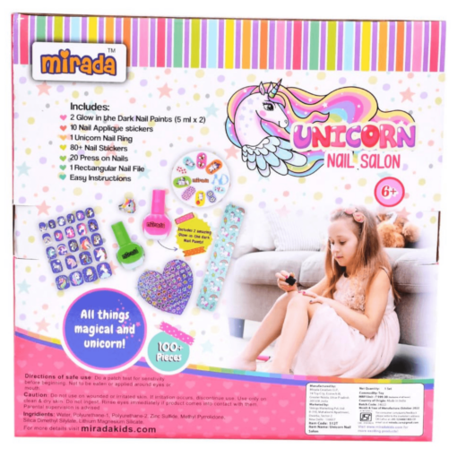 Mirada Unicorn Nail Salon Nail Art Kit – Ultimate Glow in the Dark Nail Party for Girls, Paint your Nails in Cool Colors, Pens, Nail Applique Stickers, Unicorn-Themed Ring with Nail Art Kit For Girls & Kids Age 6+ - Image 5