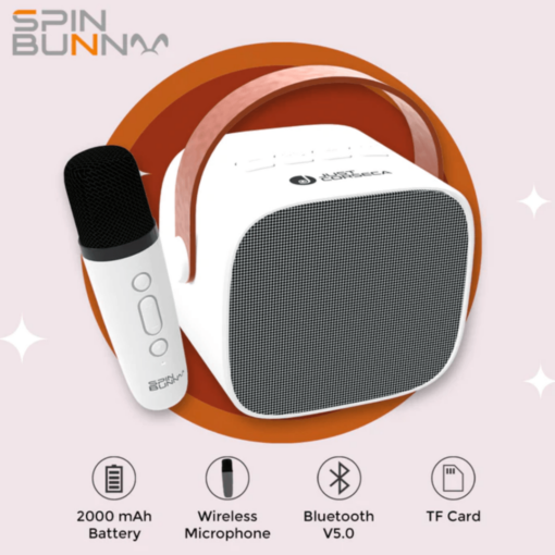 Just Corseca Spin Bunny Karaoke - Mini Bluetooth Speaker and  Microphone for Kids - White - Image 3