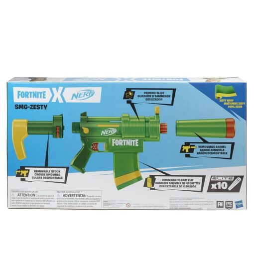 Nerf Fortnite Smg Zesty Elite Dart Blaster for Kids & Toddler - Removable Stock And Barrel, Removable 10-Dart Clip, 10 Official Nerf Elite Darts, Multicolor - Image 11