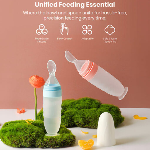 StarAndDaisy Squeezy Silicone Food Feeder for Baby with Suction Cup with Dust Cover and BPA Free for 4 Month+ Babies - Blue - Image 3