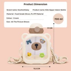 StarAndDaisy Kids Sipper Watter Bottle for Baby & Toddler with Animated Stickers & Lock Cover and Adjustable Straps – Cream, 700 ML