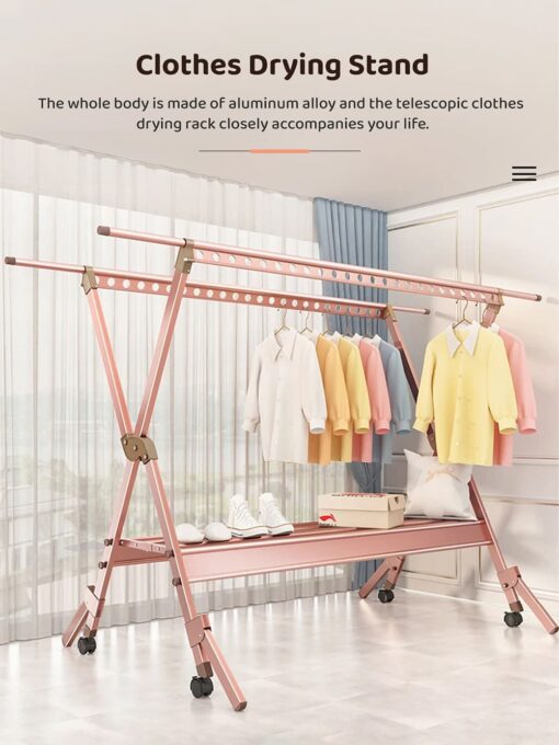 Clothes Drying Racks - Aluminum Alloy Laundry Stand Organizer with Double Road and Wheels (Black) - StarAndDaisy - Image 2