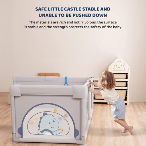 Baby Playyard Playpen for Kids-Grey-Dinasour-3