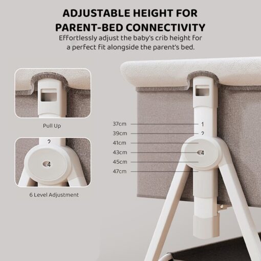 StarAndDaisy Pluto Luxury Baby Crib Cradle with Height Adjustment and  Soft Foam Mattress with Storage Basket - Brown - Image 6