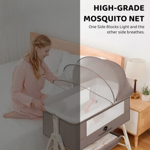 StarAndDaisy Pluto Luxury Baby Crib Cradle with Height Adjustment and  Soft Foam Mattress with Storage Basket - Brown - Image 8
