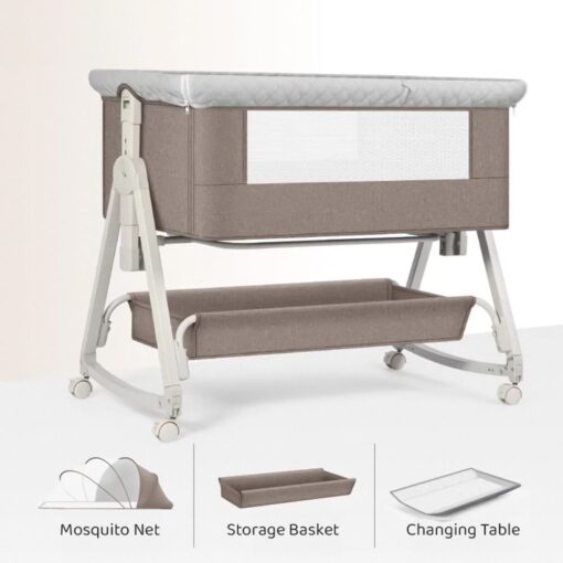 StarAndDaisy Pluto Luxury Baby Crib Cradle with Height Adjustment and  Soft Foam Mattress with Storage Basket - Brown - Image 10