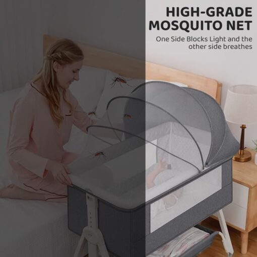 StarAndDaisy Pluto Luxury Baby Cradle with Nursing Changing Tray, Height Adjustment, Soft Foam Mattress, Storage Basket and Mosquito Net - Grey - Image 9