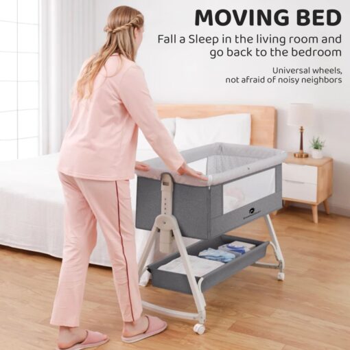 StarAndDaisy Pluto Luxury Baby Cradle with Nursing Changing Tray, Height Adjustment, Soft Foam Mattress, Storage Basket and Mosquito Net - Grey - Image 7