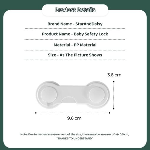 product dimension and product details of Wrench style baby door lock