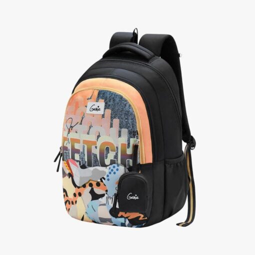 Genie Fetch Shoulder School Backpack, Waterproof & Adjustable Straps Backpack for Girls & Boys - Black