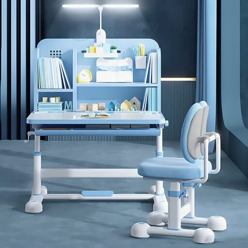 StarAndDaisy Smart Study Table with Chair for Kids and Students with Bookshelves, Storage and Height Adjustment (Blue | M8)