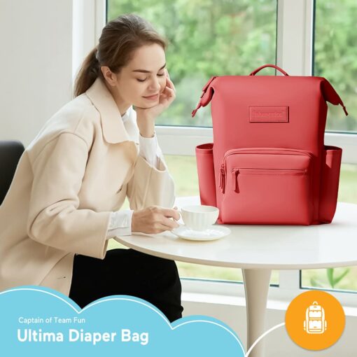 Fisher-Price Premium Baby Diaper Bag, Multifunctional Waterproof Bags for New Mothers, Light Portable Shoulder Backpack - Red