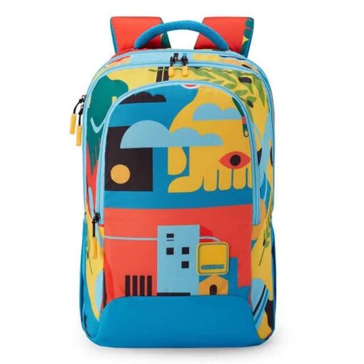 American Tourister Casual Kids School Bags, 33.5 Ltr, Water Resistant 3 Compartments Stylish Backpack - Quad 3.0 Sky Blue
