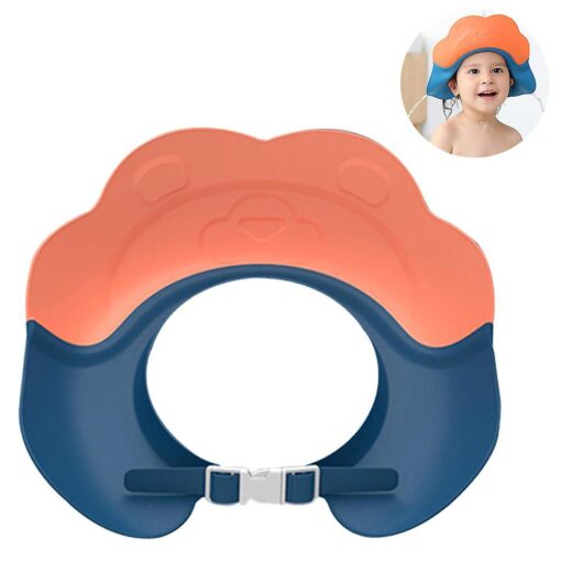 StarAndDaisy Adjustable Baby Shower Cap - Eyes and Ears Shield Hair Washing Caps for Babies - Orange & Blue - Image 2
