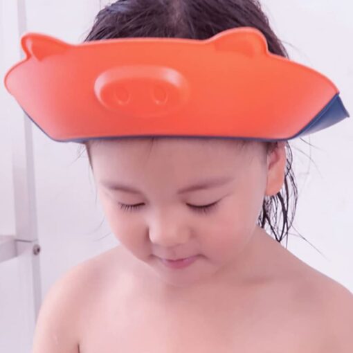 StarAndDaisy Adjustable Baby Shower Cap - Eyes and Ears Shield Hair Washing Caps for Babies - Orange & Blue - Image 5