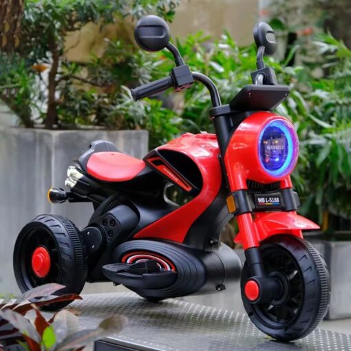 StarAndDaisy Super Harley Ride on Kids Bike, Forward & Backward Control, Variable Speed Pedal, LED Lights & Back Support - Red