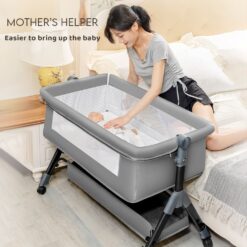 StarAndDaisy 3 in 1 Cradle for Baby with Nursing Changing Tray, Height Adjustments, Mosquito Net and Storage Basket - Grey