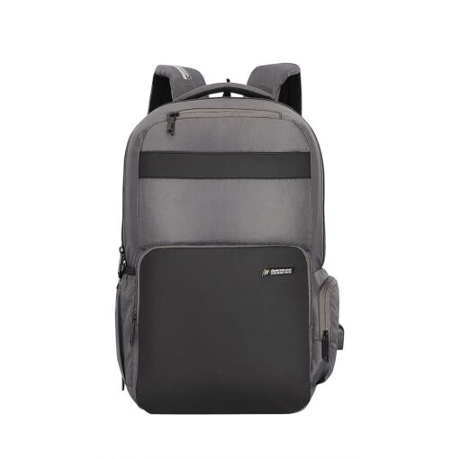 American Tourister 29 Ltrs Kids Backpacks With 3 Full And 2 Front Pockets, USB Port, Hidden Pocket Bags - Segno Expander Grey