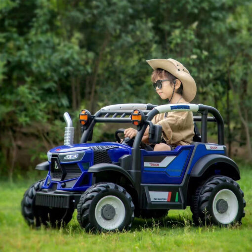 StarAndDaisy Electric Ride On Tractors for Child with Remote Control, Light, Music, USB, Horn, Adjustable Seat Belt - Blue