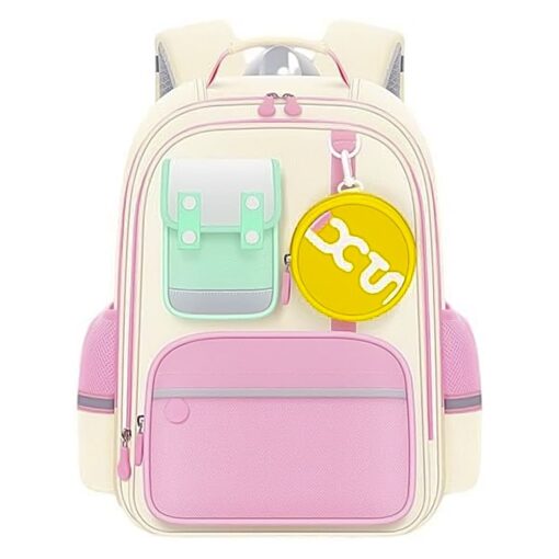 StarAndDaisy Kids School Backpack with Spin Protective, Lightweight Children's Backpack with Water Resistant - Cream & Pink