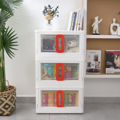 Kids Wardrobe - Storage Cabinet with Convertible Drawers Design (3 Stackable Cuboids - 72 Lt | Red) - StarAndDaisy