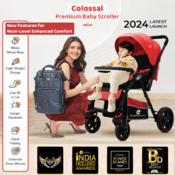 StarAndDaisy Colossal Dual-Facing Baby Stroller with Adjustable Canopy, 5-Point Safety Belt & Detachable Food Tray - Red