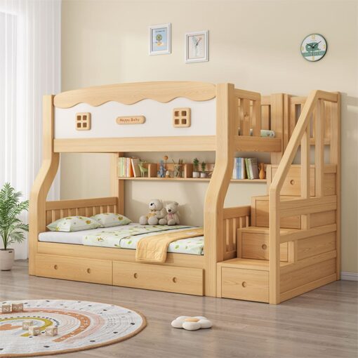 StarAndDaisy Double Decker Bunk Bed for Kids, Double Storey Bed for Children with Guardrail & Bookshelf(A9)