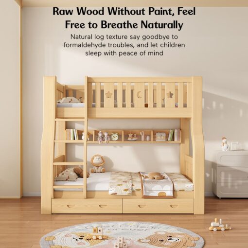 StarAndDaisy Premium Kids Bunk Bed without Ladder Storage, Double Decker Bed for Children with Bed Guardrail & Bookshelf (A1) - Image 3