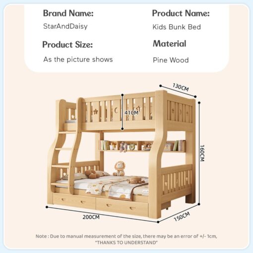StarAndDaisy Premium Kids Bunk Bed without Ladder Storage, Double Decker Bed for Children with Bed Guardrail & Bookshelf (A1) - Image 10